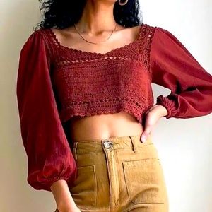 Free People Cynthia Crochet Top / Brick